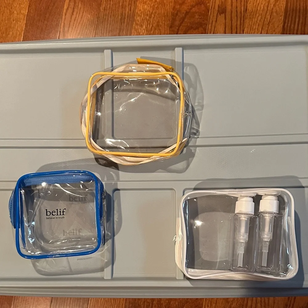 Clear Travel Organizer Pouch - Blue, Yellow, White
